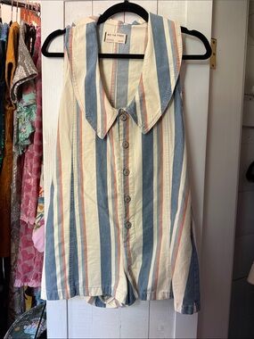 We The Free Striped Sleeveless Romper in Cream, Blue & Rust
